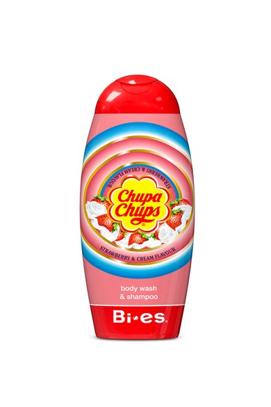 BI-ES Chupa Chups Strawberry Body Wash & Shampoo 250 ml Çilek Aromalı 2in1 Çocuk Duş Jeli & Şampuan