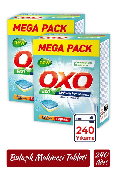 Oxo 240 Adet Bulaşık Makinesi Tableti Mega Paket Deterjan Hepsi Bir Arada (120x2)