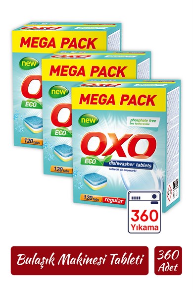 Oxo 360 Adet Bulaşık Makinesi Tableti Mega Paket Deterjan Hepsi Bir Arada (120x3)